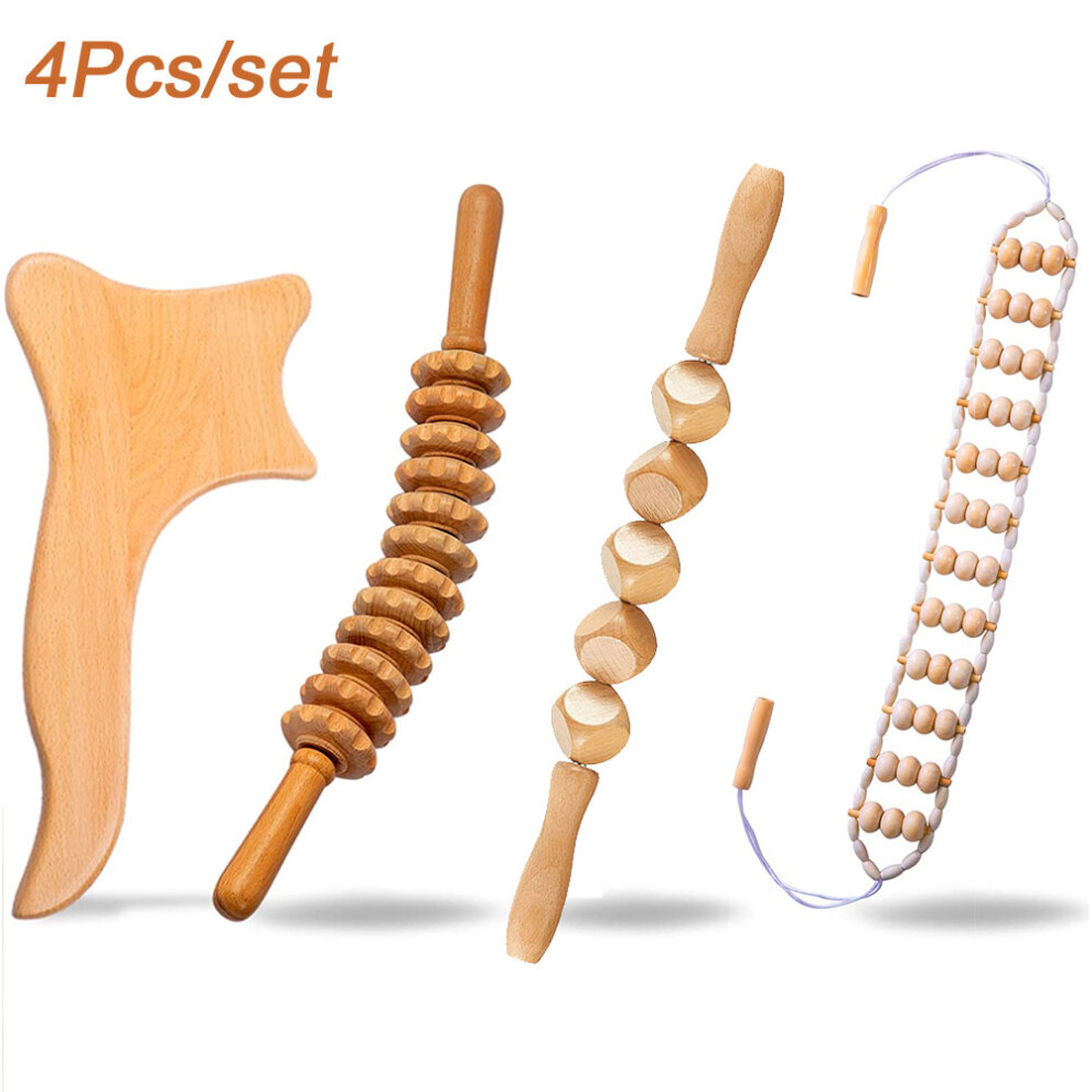 Dechoicelife (A-4Pcs) Wood Therapy Massage Tools Lymphatic Drainage Massager Maderoterapia Kit For Body Sculpting Anti Cellulite Lymphatic Drainage