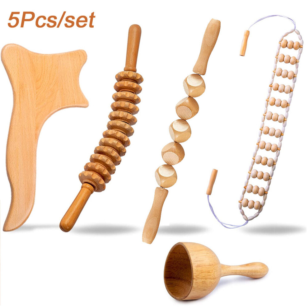 Dechoicelife (A-5Pcs) Wood Therapy Massage Tools Lymphatic Drainage Massager Maderoterapia Kit For Body Sculpting Anti Cellulite Lymphatic Drainage