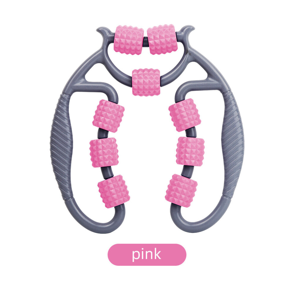 Dechoicelife (A-Pink 9 Wheels) Massage Roller Anti-Cellulite Massager Body Leg Slimming Roller Yoga Training Device U-Shaped Pilates Muscle Relaxation Roller