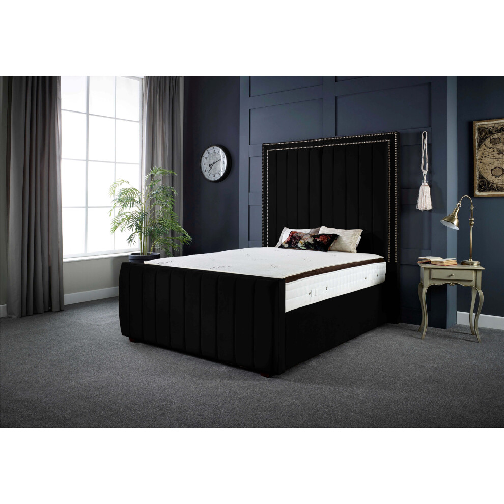 (4FT SMALL DOUBLE) DS Living Milly Black Noir Velvet Panel Bed Frame