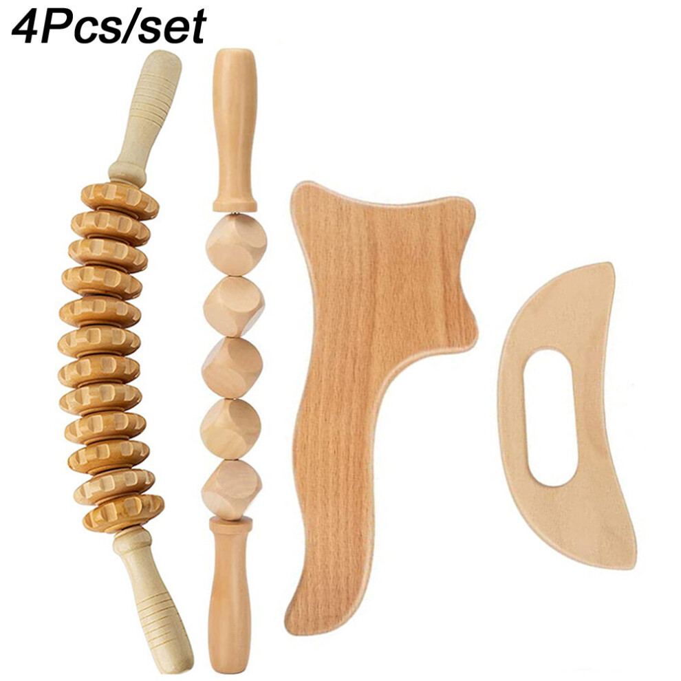 Dechoicelife Orange (A-) Wood Therapy Kit Massage Tools Maderoterapia Kit Wood Massager Roller Wood Gua Sha Roller Manual Wooden Fascia Massage Tools