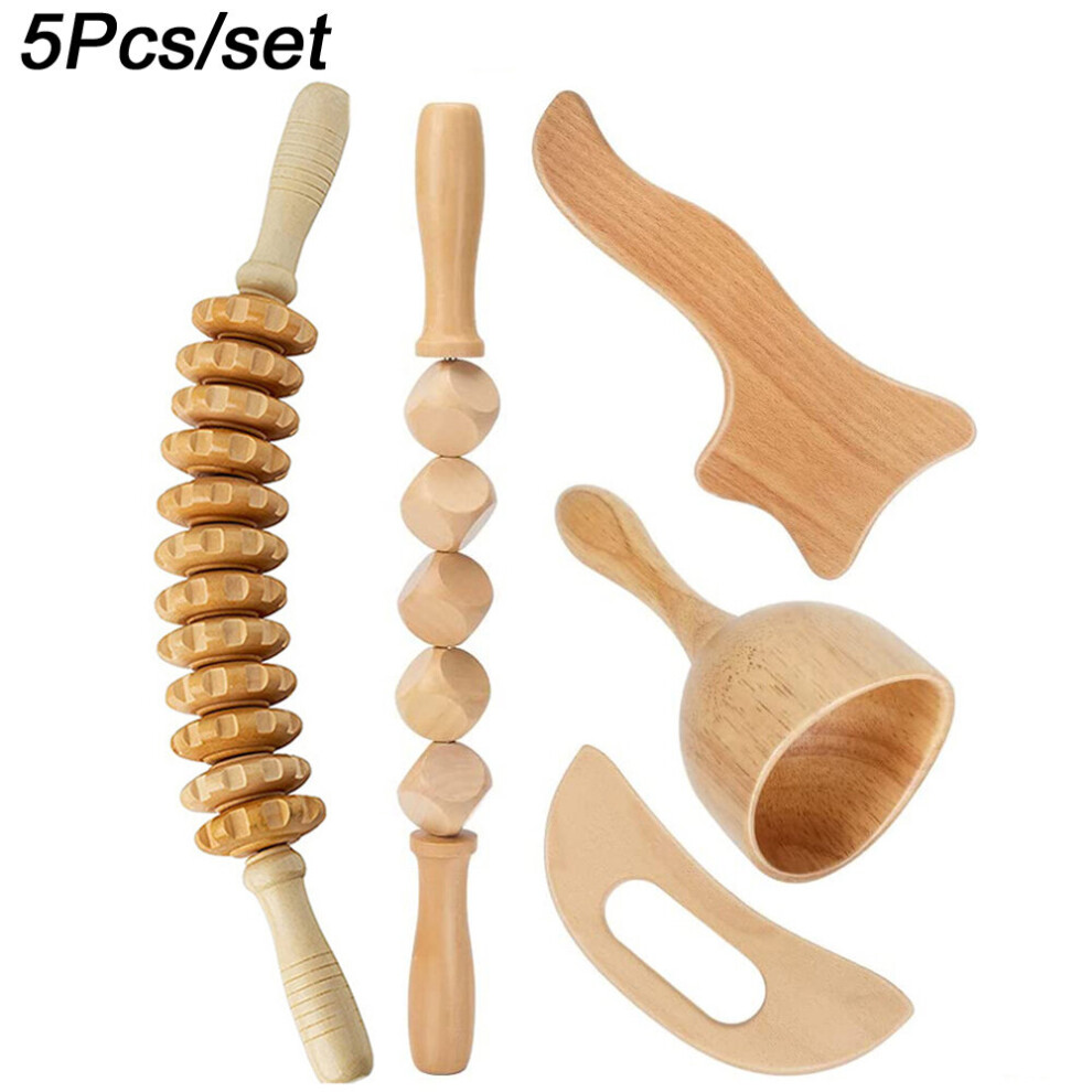 Dechoicelife (A-5Pcs) Wood Therapy Kit Massage Tools Maderoterapia Kit Wood Massager Roller Wood Gua Sha Roller Manual Wooden Fascia Massage Tools