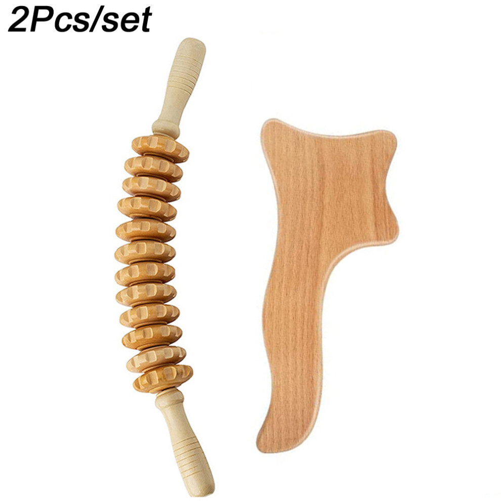 Dechoicelife Beige (A-) Wood Therapy Kit Massage Tools Maderoterapia Kit Wood Massager Roller Wood Gua Sha Roller Manual Wooden Fascia Massage Tools