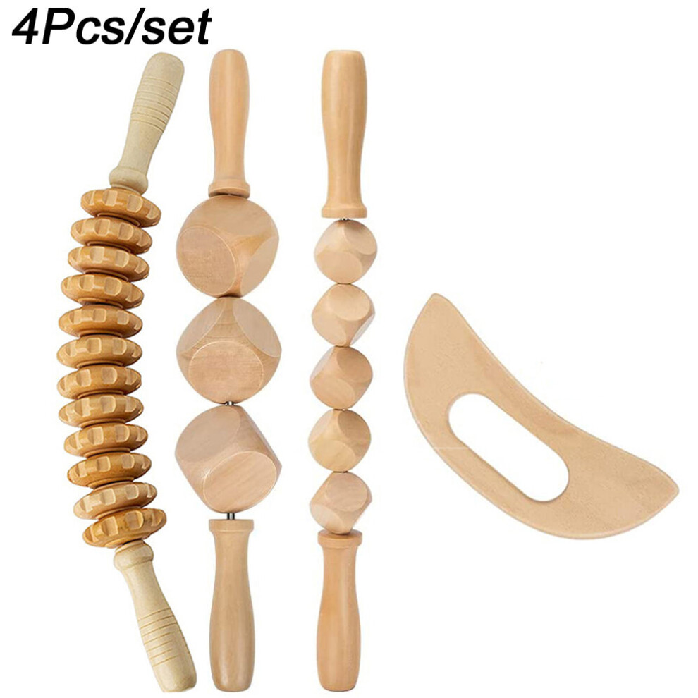 Dechoicelife (A-4Pcs) Wood Therapy Kit Massage Tools Maderoterapia Kit Wood Massager Roller Wood Gua Sha Roller Manual Wooden Fascia Massage Tools