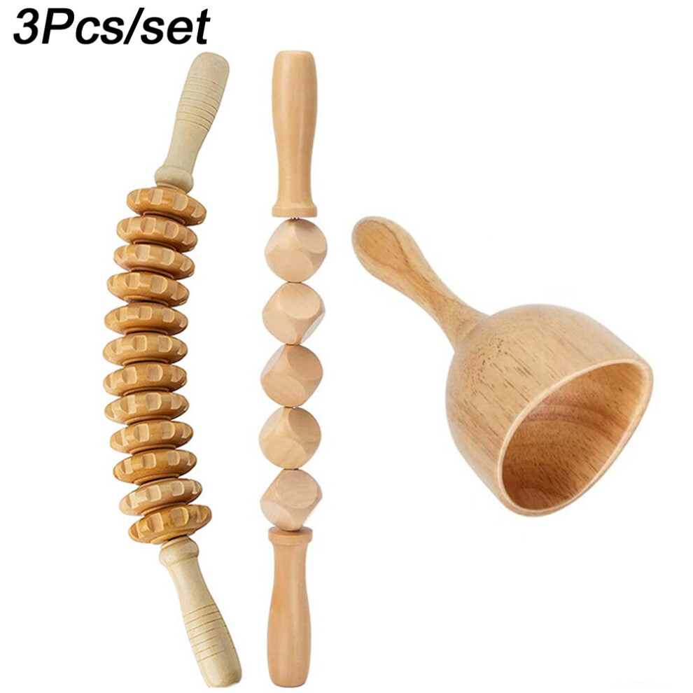 Dechoicelife Green (A-) Wood Therapy Kit Massage Tools Maderoterapia Kit Wood Massager Roller Wood Gua Sha Roller Manual Wooden Fascia Massage Tools