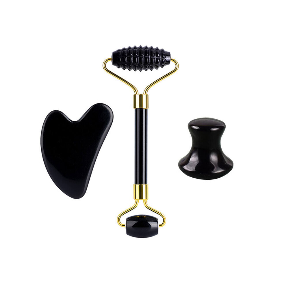 Dechoicelife (A-Type A) Natural Obsidian Face Massage Roller Gua Sha Scraper Set Gouache Stone Facial Jade Roller Massager Gouache Scraper Face Massager