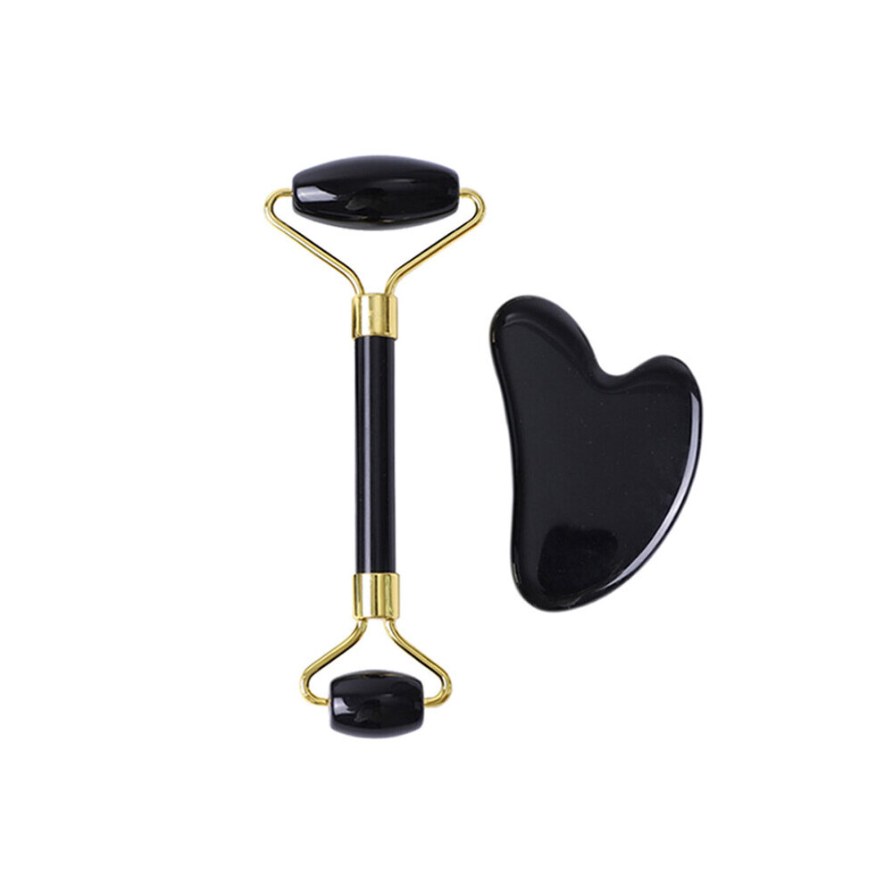 Dechoicelife (A-Type O) Natural Obsidian Face Massage Roller Gua Sha Scraper Set Gouache Stone Facial Jade Roller Massager Gouache Scraper Face Massager