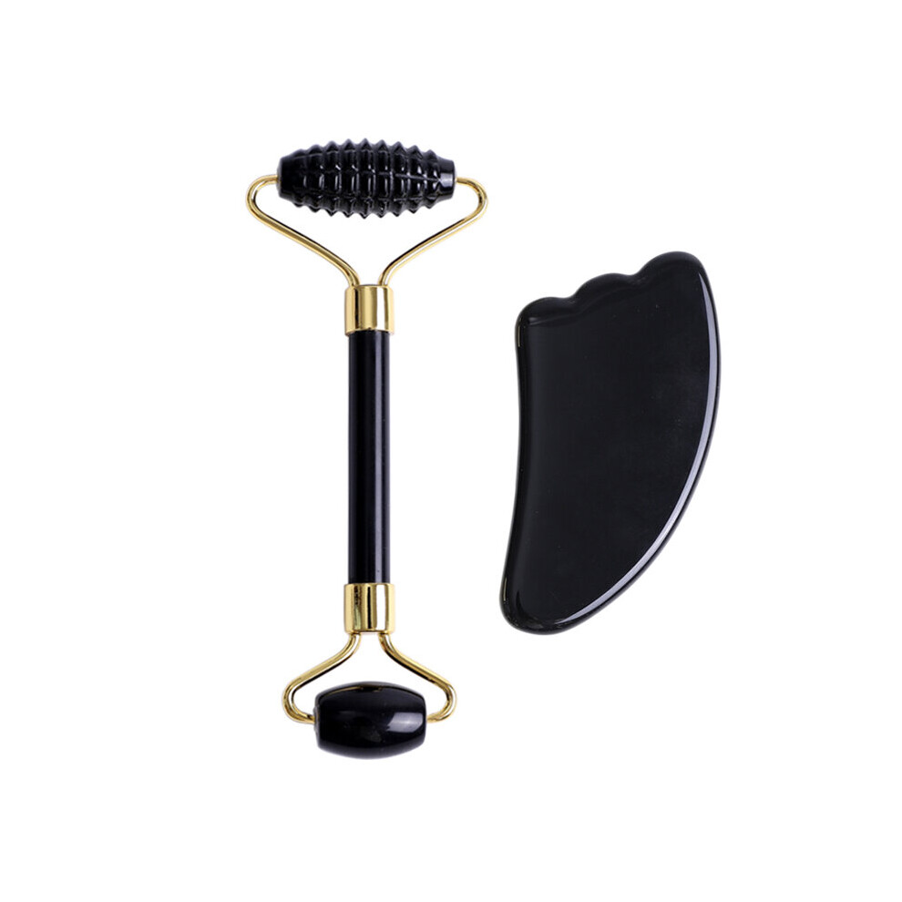 Dechoicelife (A-Type I) Natural Obsidian Face Massage Roller Gua Sha Scraper Set Gouache Stone Facial Jade Roller Massager Gouache Scraper Face Massager