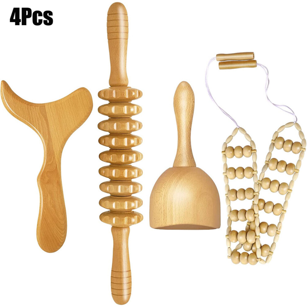 Dechoicelife (A-4Pcs) Wood Therapy Massage Tools Lymphatic Drainage Massager Body Sculpting Tools For Maderoterapia Colombiana,Anti-Cellulite