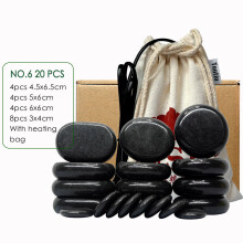 (a-NO.6 With  heater) Tontin 20pcs/set Hot Stone Massage Set Heater Box Relieve Stress Back Pain Health Care Lava Basalt round massage tool Stones