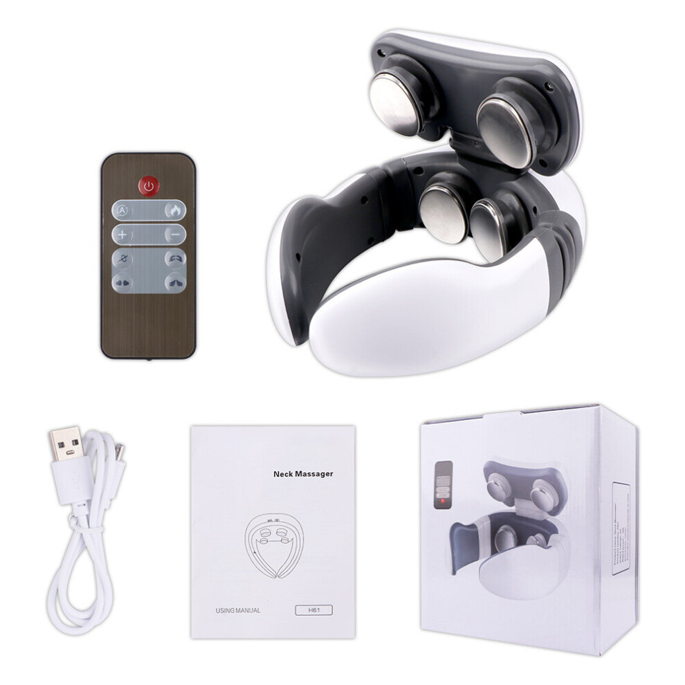 Dechoicelife White (A- With Box) Electric Neck Massager Neck Massage Appliances Heating Cervical Massager Low Frequency Pulse Ems Tens Muscle Massage Device