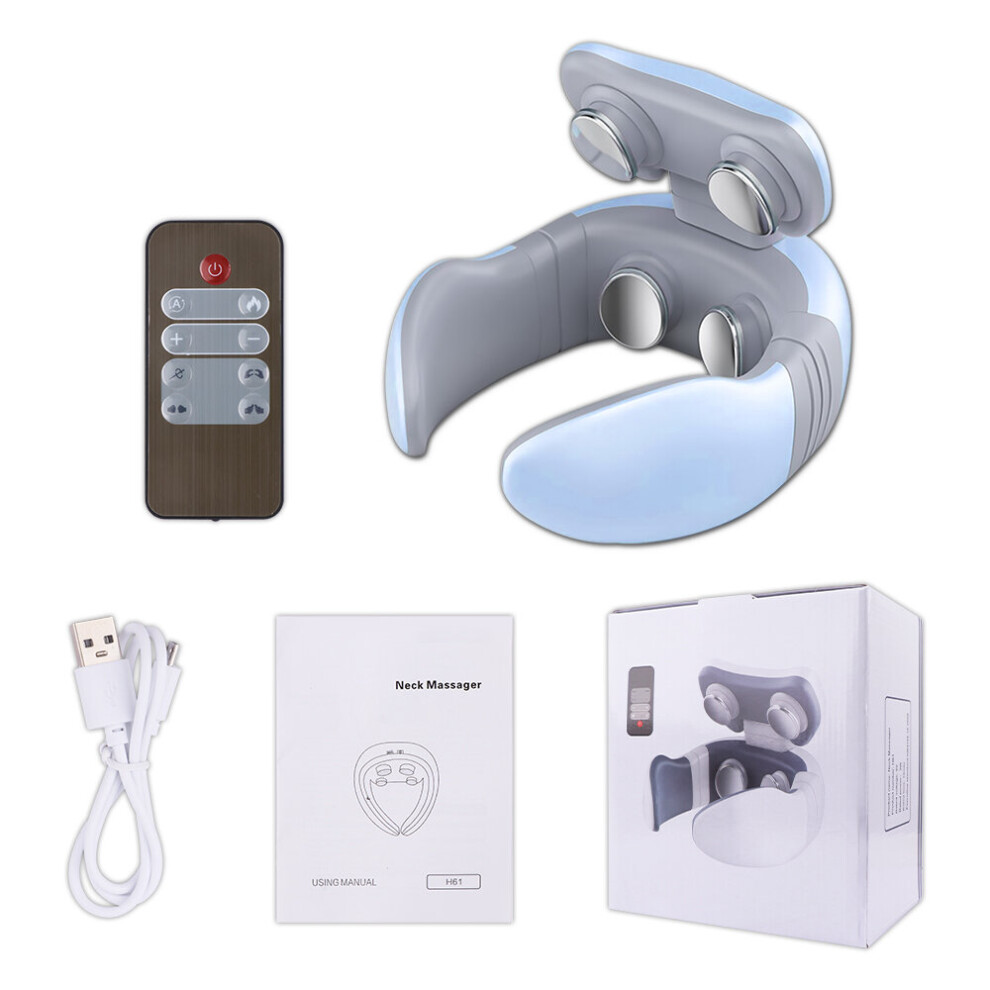 Dechoicelife Blue (A- With Box) Electric Neck Massager Neck Massage Appliances Heating Cervical Massager Low Frequency Pulse Ems Tens Muscle Massage Device