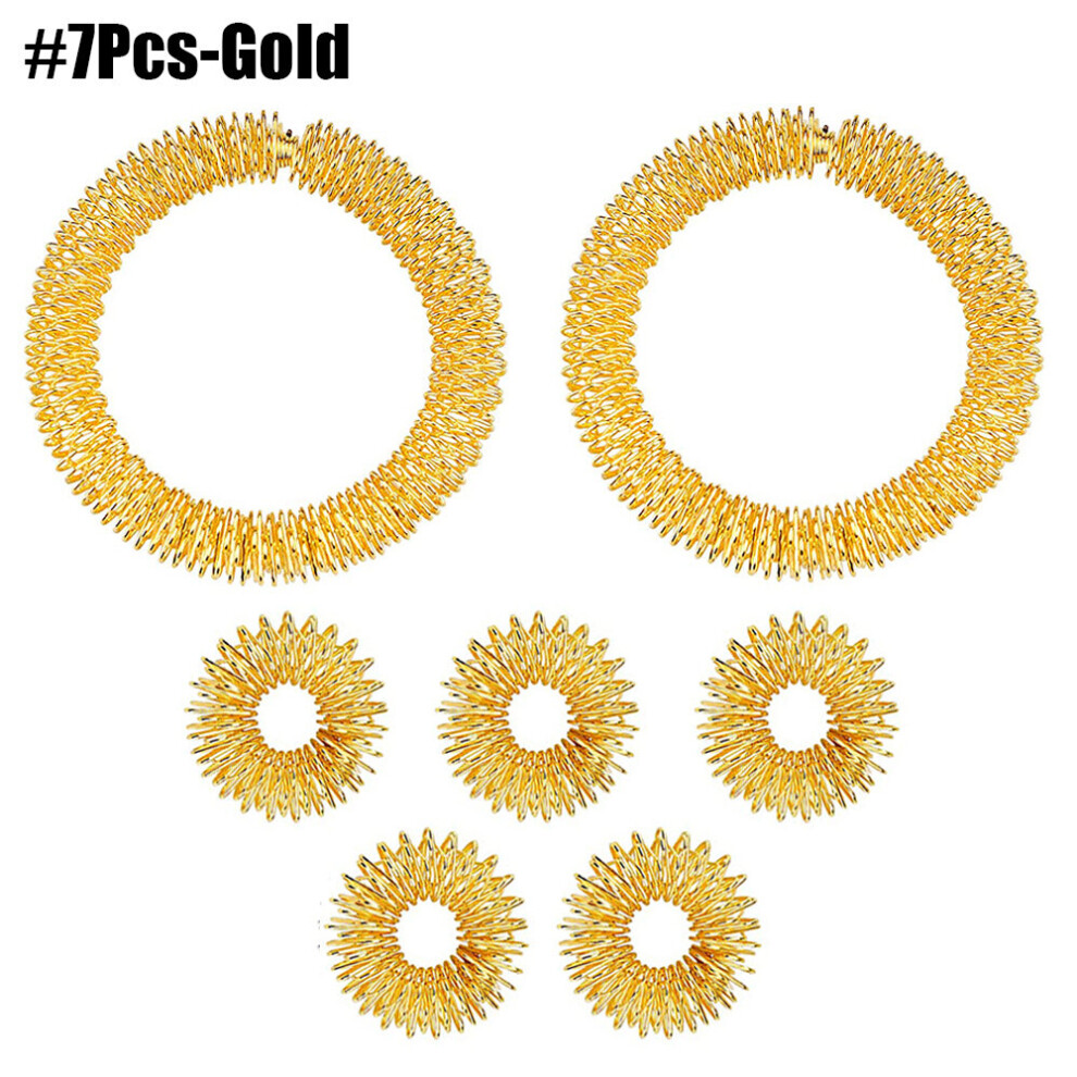 Dechoicelife Gold (A-7Pcs-) Finger And Wrist Massage Ring Set Acupuncture Ring Promoting Blood Circulation Hand Massage Relax Body Massager Health Care