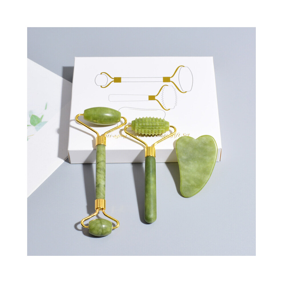 Dechoicelife Green (A-B) Natural Jade Beauty Scraping Face Massage Roller Dredges Meridians And Acupoints Lifts Tightens Wrinkles Eliminates Fatigue