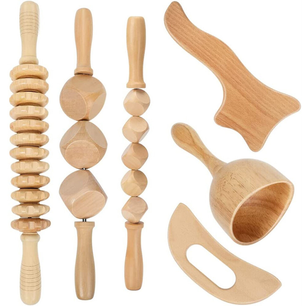 Dechoicelife (A-6Pcs-Set Massager) Tcare 1 Set Wooden Body Massage Tool Reflexology Acupuncture Thai Massage Rollers Therapy Meridians Scrap Lymphatic Health Care