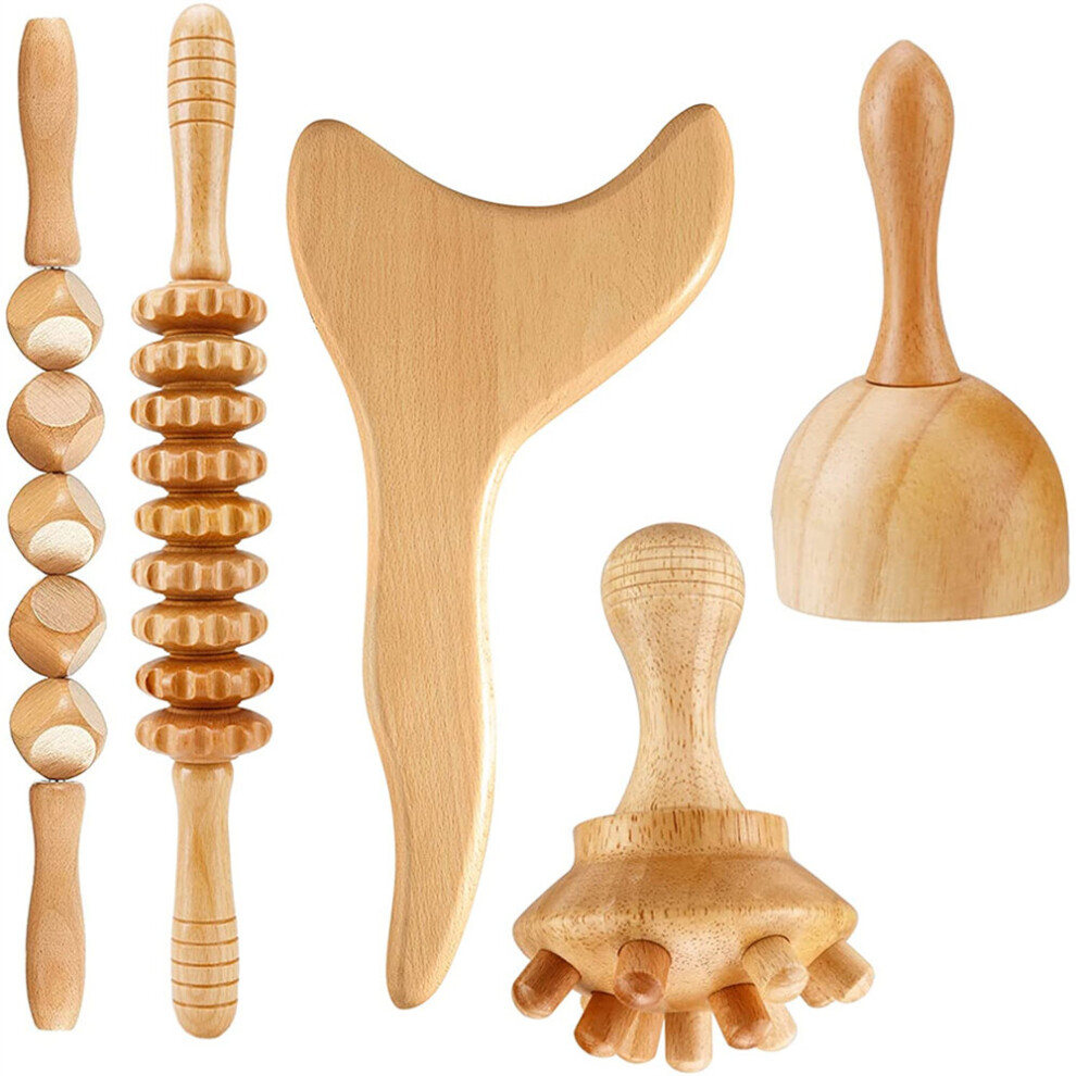 Dechoicelife (A-Auburn) Tcare 1 Set Wooden Body Massage Tool Reflexology Acupuncture Thai Massage Rollers Therapy Meridians Scrap Lymphatic Health Care