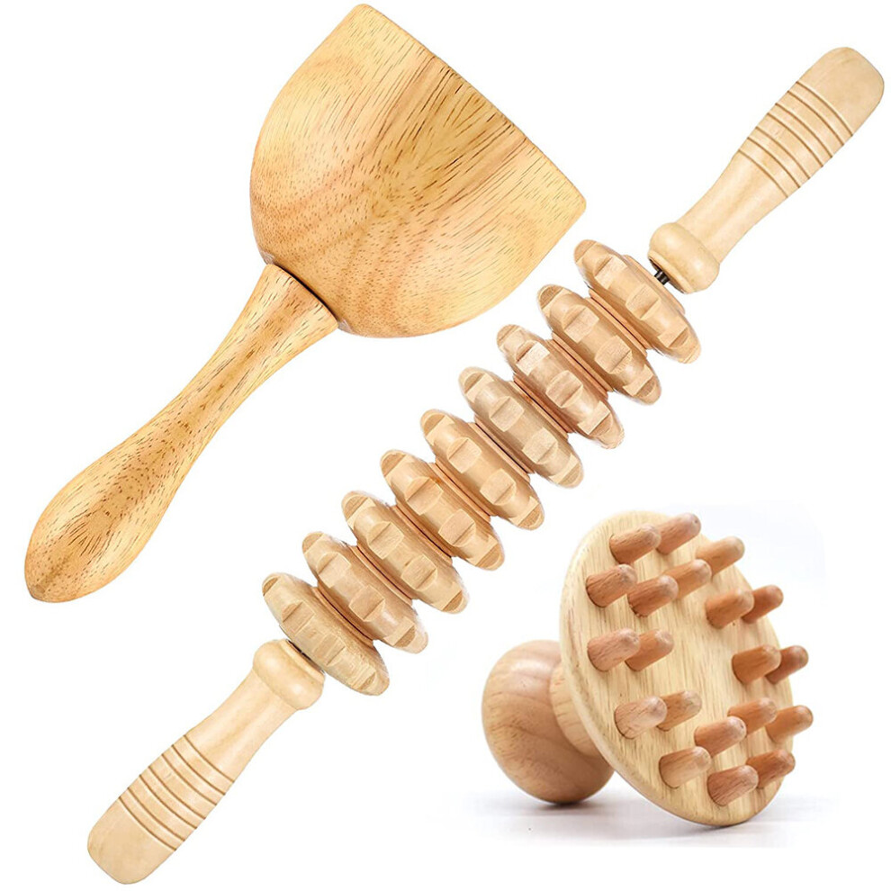 Dechoicelife (A-Style Abc-3Pcs) Wood Therapy Massage Tools Maderoterapia Kit Wooden Gua Sha Tool Wood Massage Roller Mushroom Massager Body Sculpting
