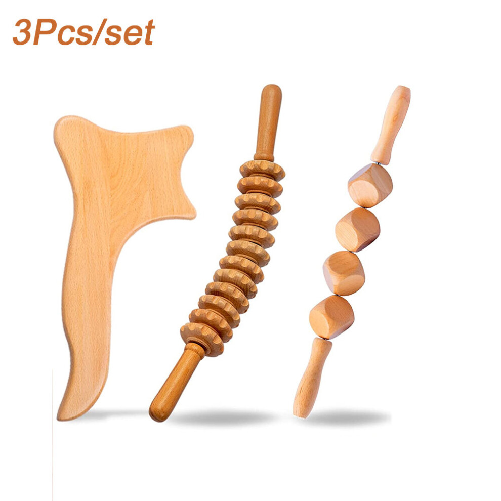 Dechoicelife (A-3Pcs) Wood Therapy Massage Set Maderoterapia Massager Roller Anti Cellulite Slimming Gua Sha Massager For Body,Back,Foot