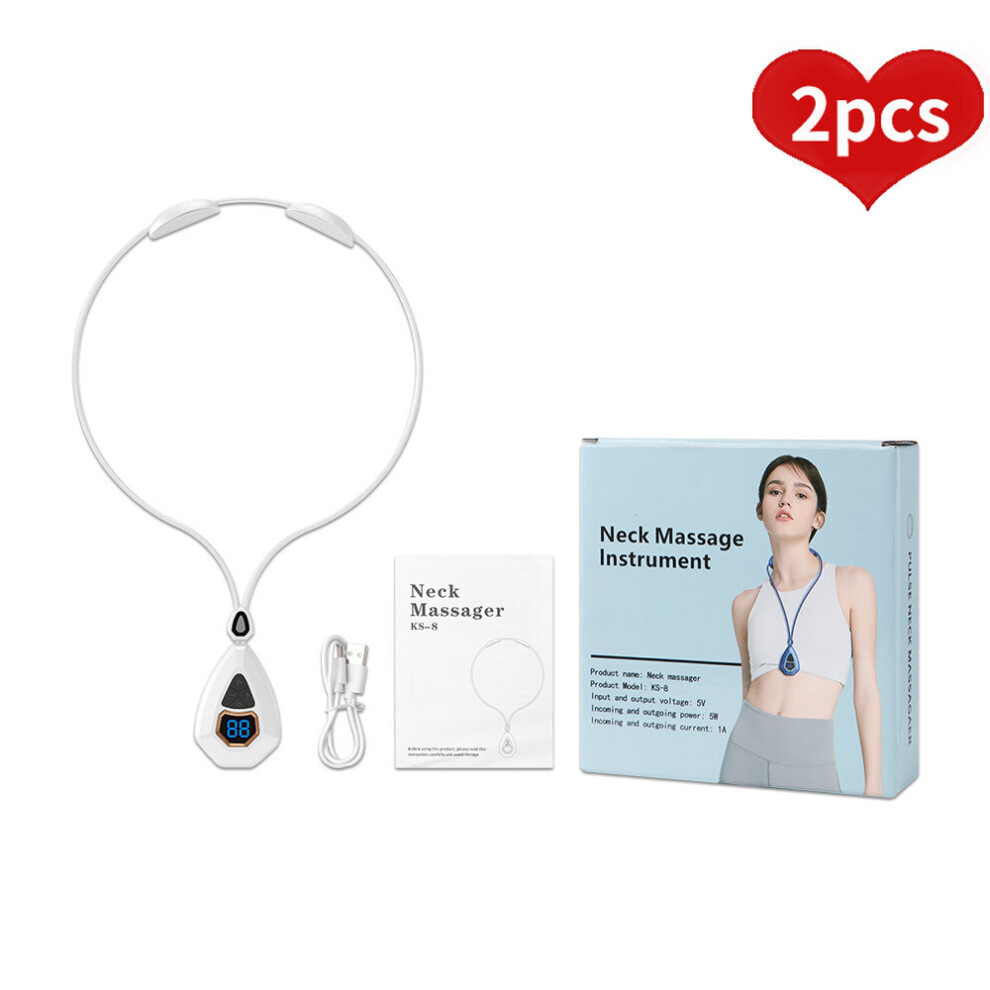 Dechoicelife White (A-2Pcs With Box) 2Pcs Rechargeable Ems Tens Cervical Massager Back And Neck Massager Pulse 3D Heating Shoulder Massage Tools
