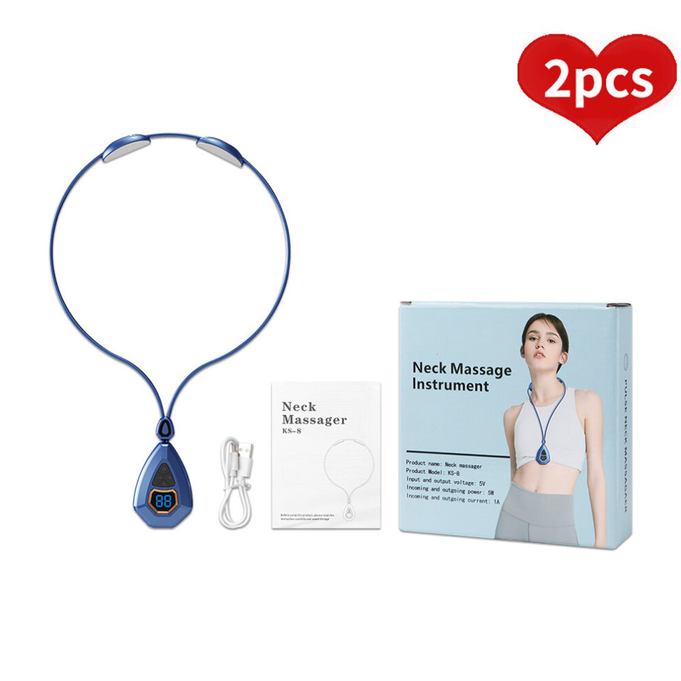 Dechoicelife Blue (A-2Pcs With Box) 2Pcs Rechargeable Ems Tens Cervical Massager Back And Neck Massager Pulse 3D Heating Shoulder Massage Tools
