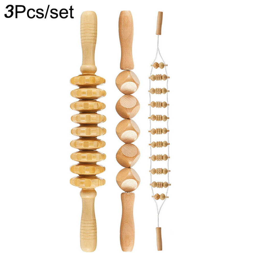Dechoicelife (A-3Pcs) Wood Therapy Massage Tools Maderoterapia Kit Wood Massager Roller,Gua Sha Roller Manual Wooden Massage For Release Cellulite