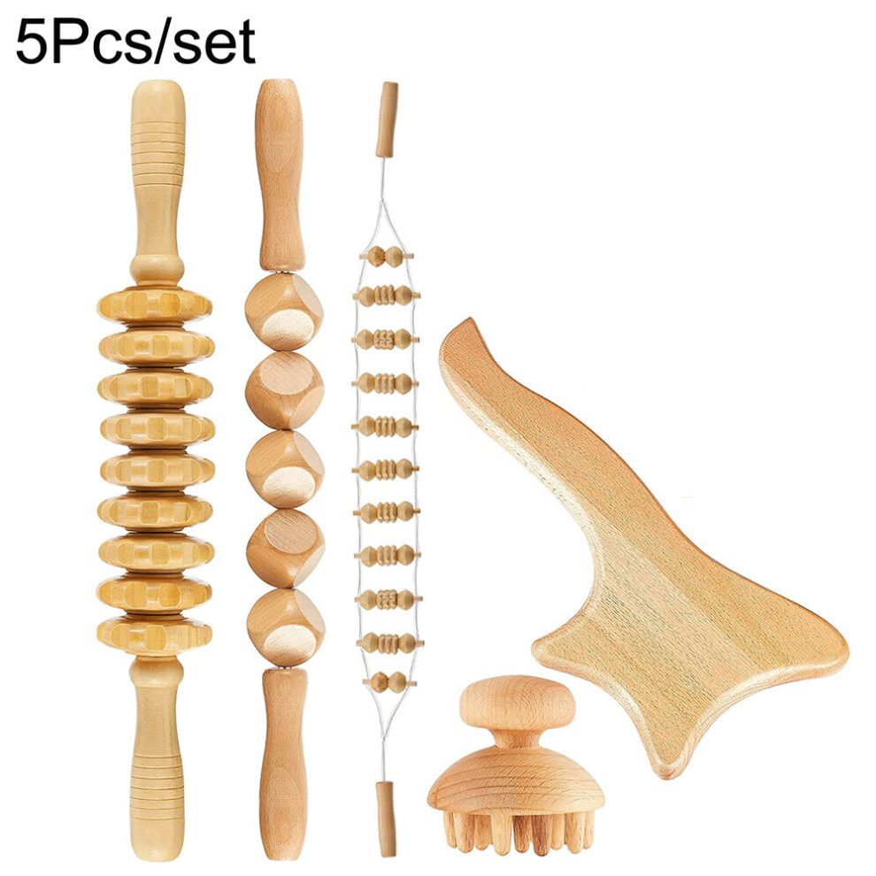 Dechoicelife (A-5Pcs) Wood Therapy Massage Tools Maderoterapia Kit Wood Massager Roller,Gua Sha Roller Manual Wooden Massage For Release Cellulite