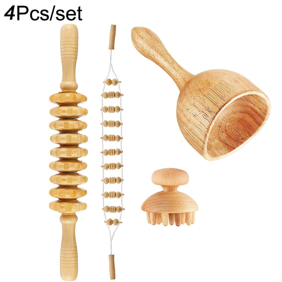 Dechoicelife Red (A-) Wood Therapy Massage Tools Maderoterapia Kit Wood Massager Roller,Gua Sha Roller Manual Wooden Massage For Release Cellulite