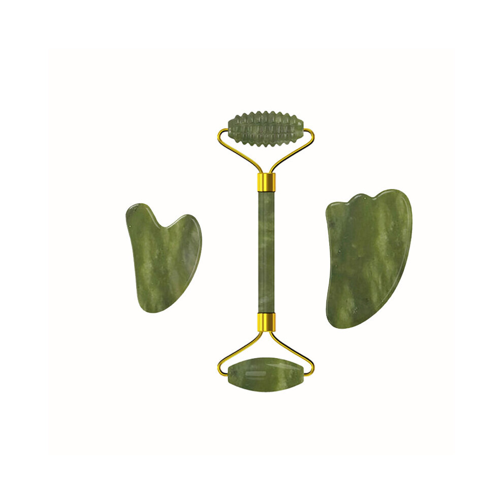 Dechoicelife (A-Massage Roller-Set1) Natural Stone Jade Roller Guasha Board Set Facial Massager Gouache Scraper Real Stone Face Roller Guasha Massage Board