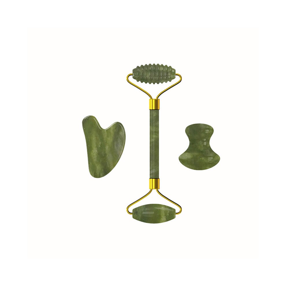 Dechoicelife (A-Massage Roller-Set4) Natural Stone Jade Roller Guasha Board Set Facial Massager Gouache Scraper Real Stone Face Roller Guasha Massage Board