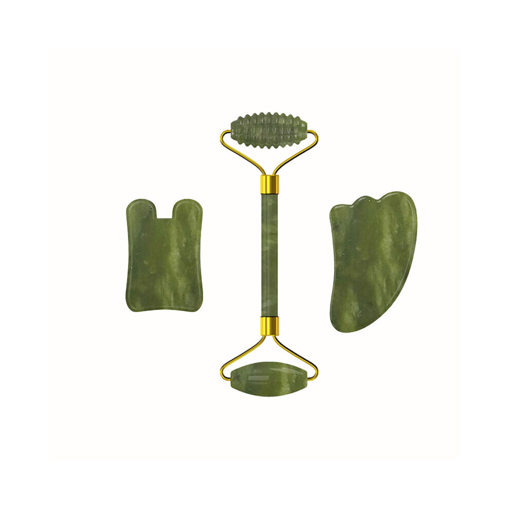 Dechoicelife (A-Massage Roller-Set2) Natural Stone Jade Roller Guasha Board Set Facial Massager Gouache Scraper Real Stone Face Roller Guasha Massage Board