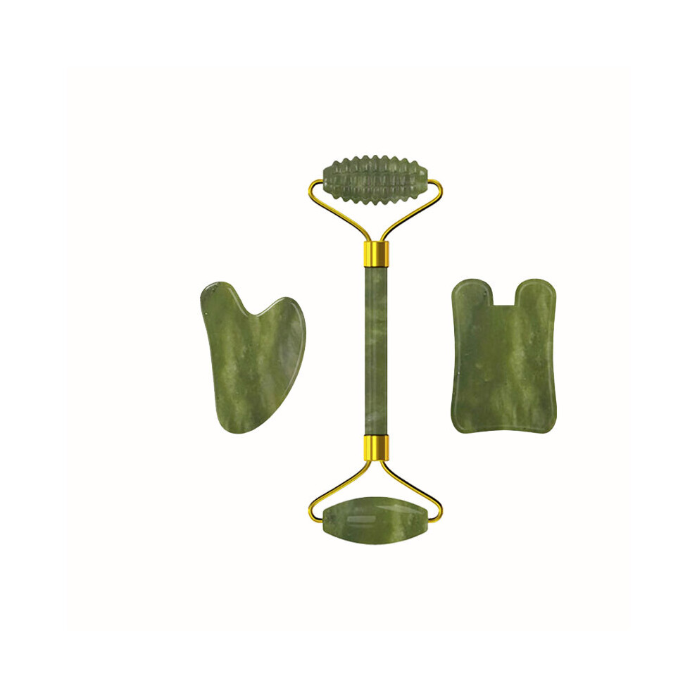 Dechoicelife (A-Massage Roller-Set3) Natural Stone Jade Roller Guasha Board Set Facial Massager Gouache Scraper Real Stone Face Roller Guasha Massage Board