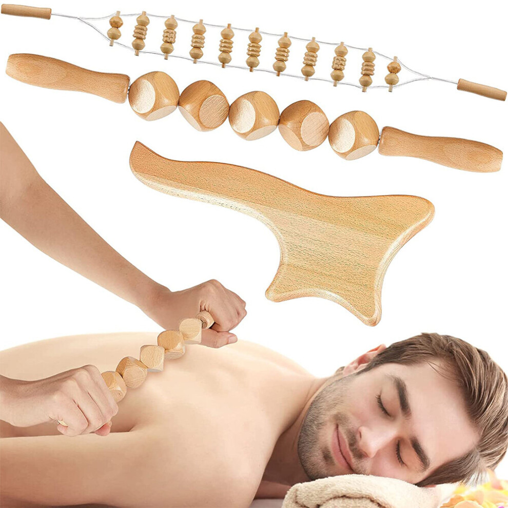 Dechoicelife (A-Style Abc-3Pcs) Wood Therapy Massage Tools Maderoterapia Kit Lymphatic Drainage Anti Cellulite Massager