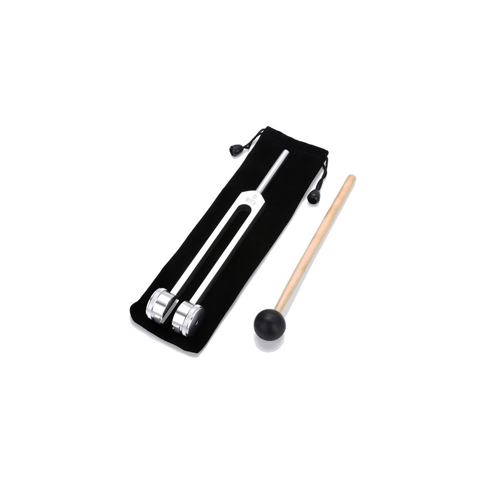 Dechoicelife Silver (A-) 128Hz Tuning Fork Medical Neurological Massage Sound Healing Therapy Tuning Fork With Mallet Flannel Bag Chakra Ball Hammer