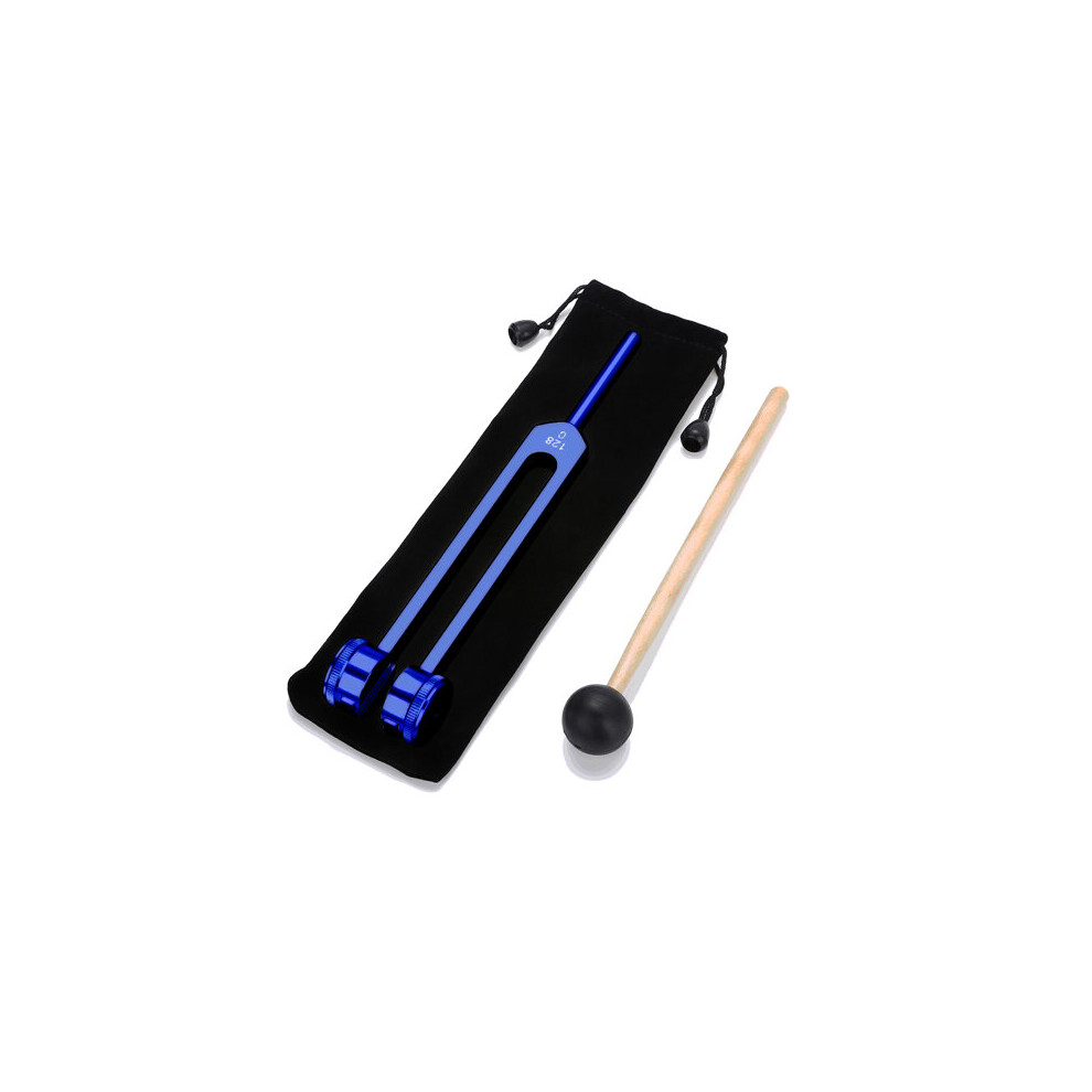 Dechoicelife Blue (A-) 128Hz Tuning Fork Medical Neurological Massage Sound Healing Therapy Tuning Fork With Mallet Flannel Bag Chakra Ball Hammer