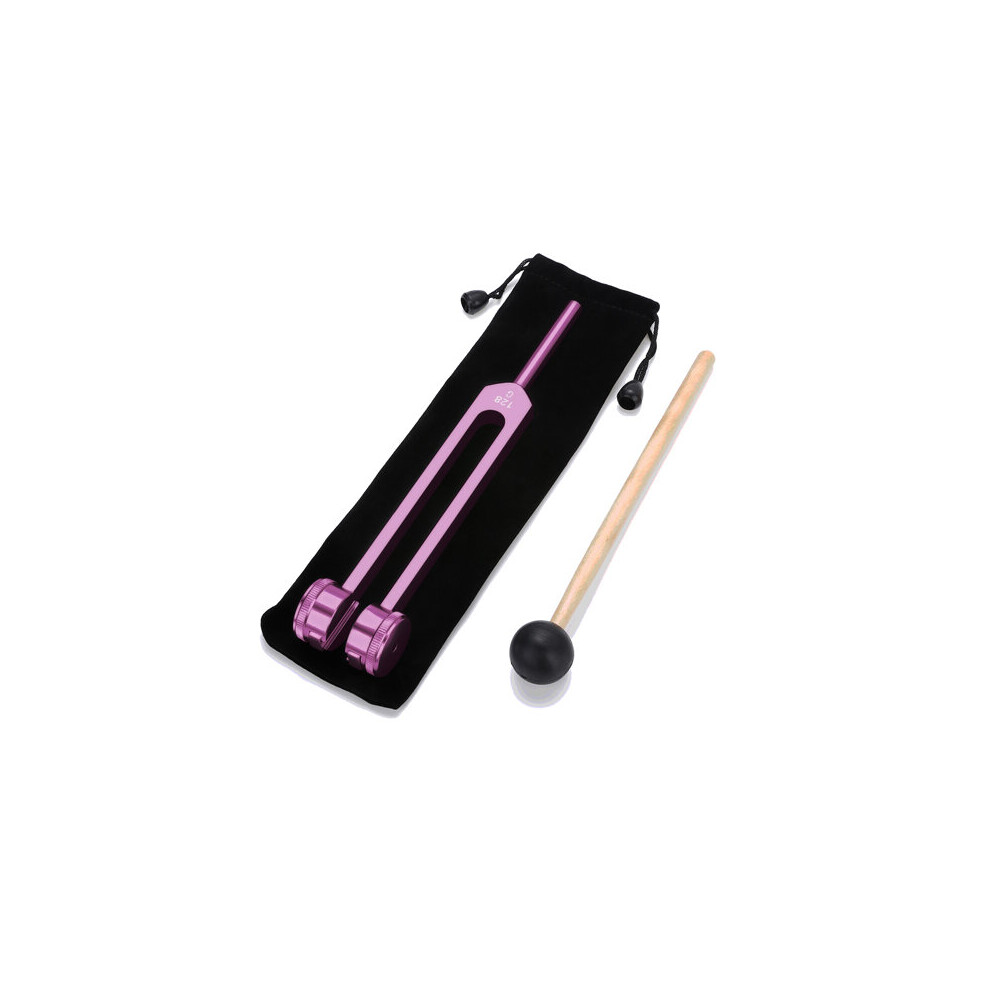 Dechoicelife Pink (A-) 128Hz Tuning Fork Medical Neurological Massage Sound Healing Therapy Tuning Fork With Mallet Flannel Bag Chakra Ball Hammer