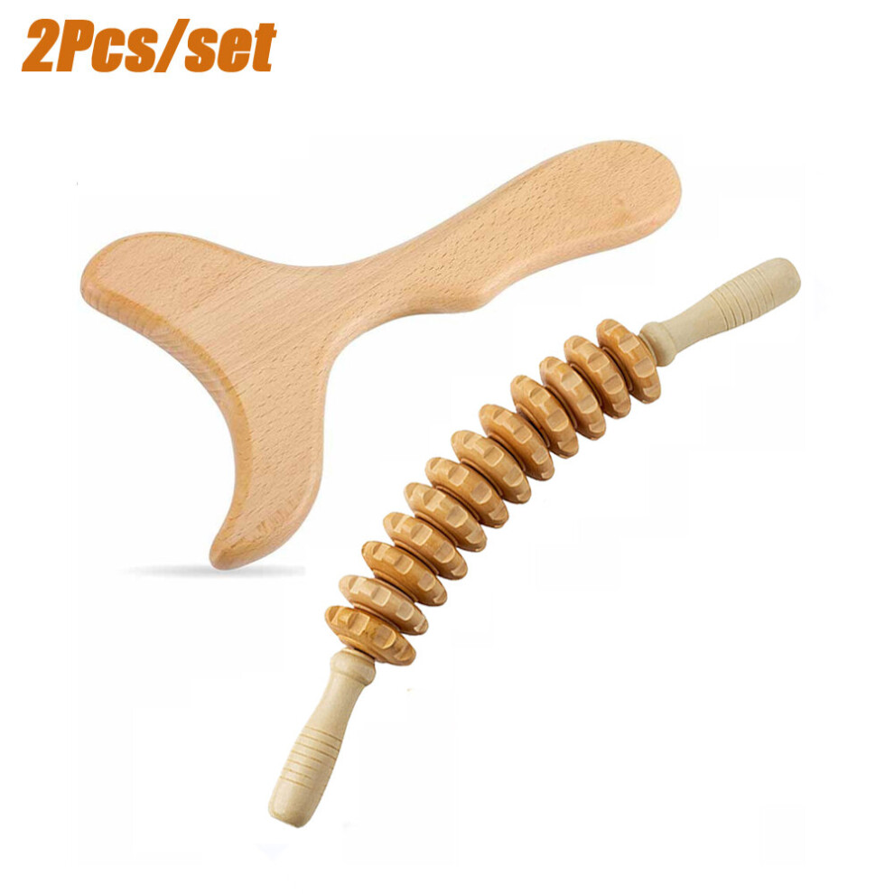 Dechoicelife (A-2Pcs) Wood Massage Tools Anti Cellulite Massage Roller Wooden Gua Sha Tools Wooden Handheld Massage Cup For Lymphatic Drainage