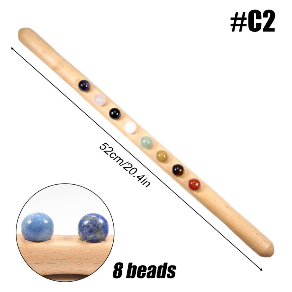 Dechoicelife (A-C2) Wooden Gua Sha Massage Stick Jade Stone Beads Trigger Point Massager Soft Tissue Muscle Anti-Cellulite Scraping Therapy Relax