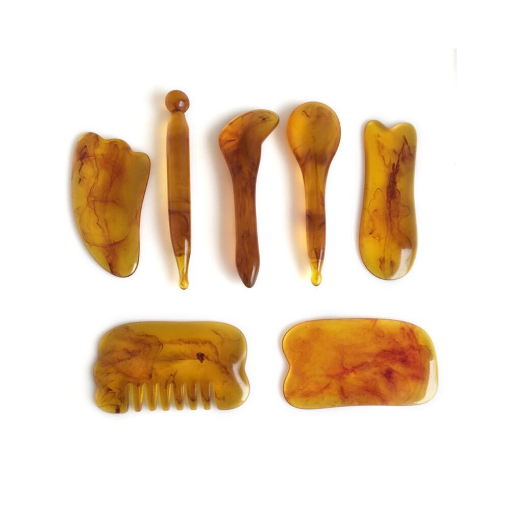 Dechoicelife 7Pcs/Set Natural Plastic Amber Massage Scraping For Face Neck Gua Sha Scraper Massager Therapy Acupoint Acupressure