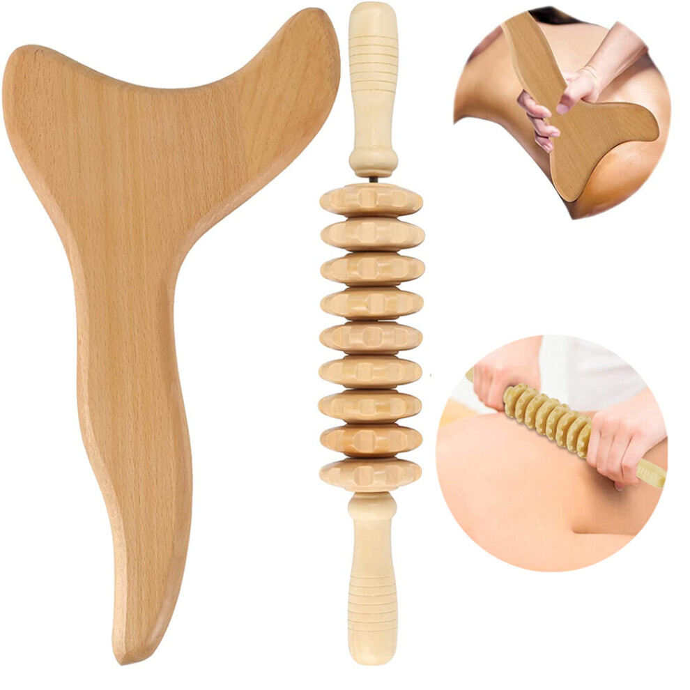 Dechoicelife 2Pcs/Set Wooden Gua Sha Lymphatic Drainage Tools, Machomby Wood Therapy Massage Tools Manual Anti Cellulite Maderotherapy