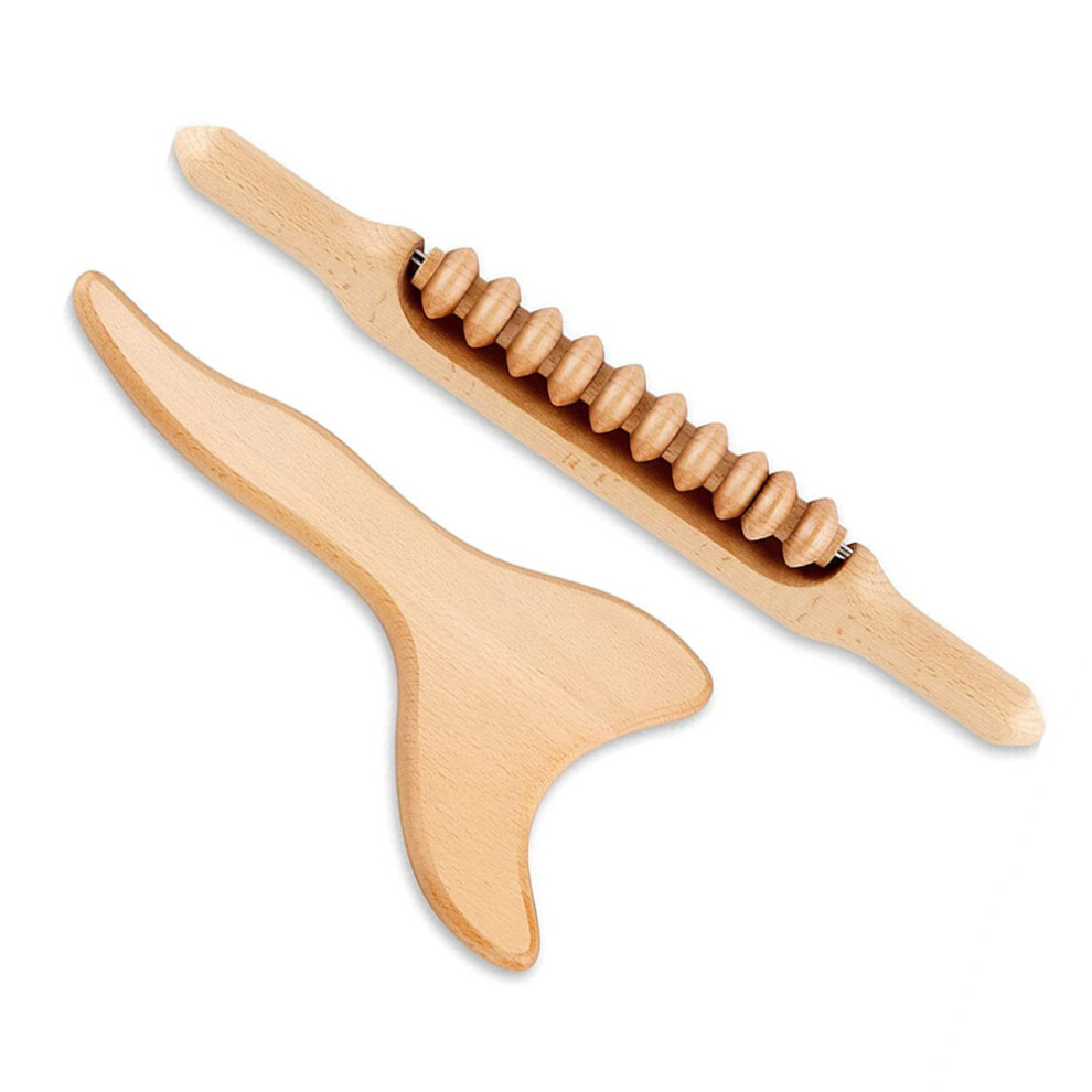Dechoicelife 2Pcs/Set Wood Therapy Massage Tools Anti Cellulite Massage Roller Tool Gua Sha Tool Wooden Lymphatic Drainage Tool Maderoterapia