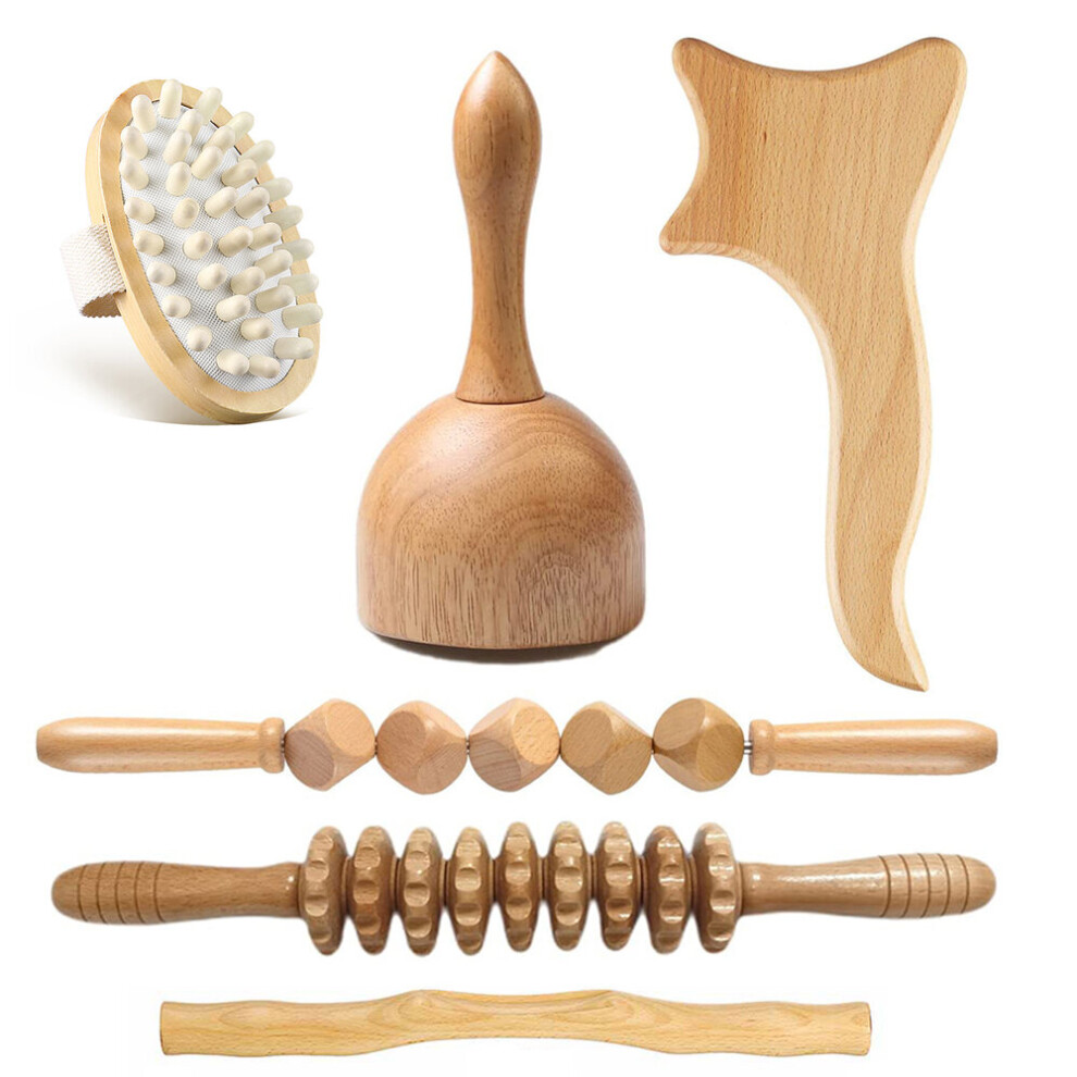 Dechoicelife 6Pcs Wood Therapy Massage Tools,Maderoterapia Colombiana,Lymphatic Drainage Massager Roller Therapy Cup,Anti Cellulite Gua Sha