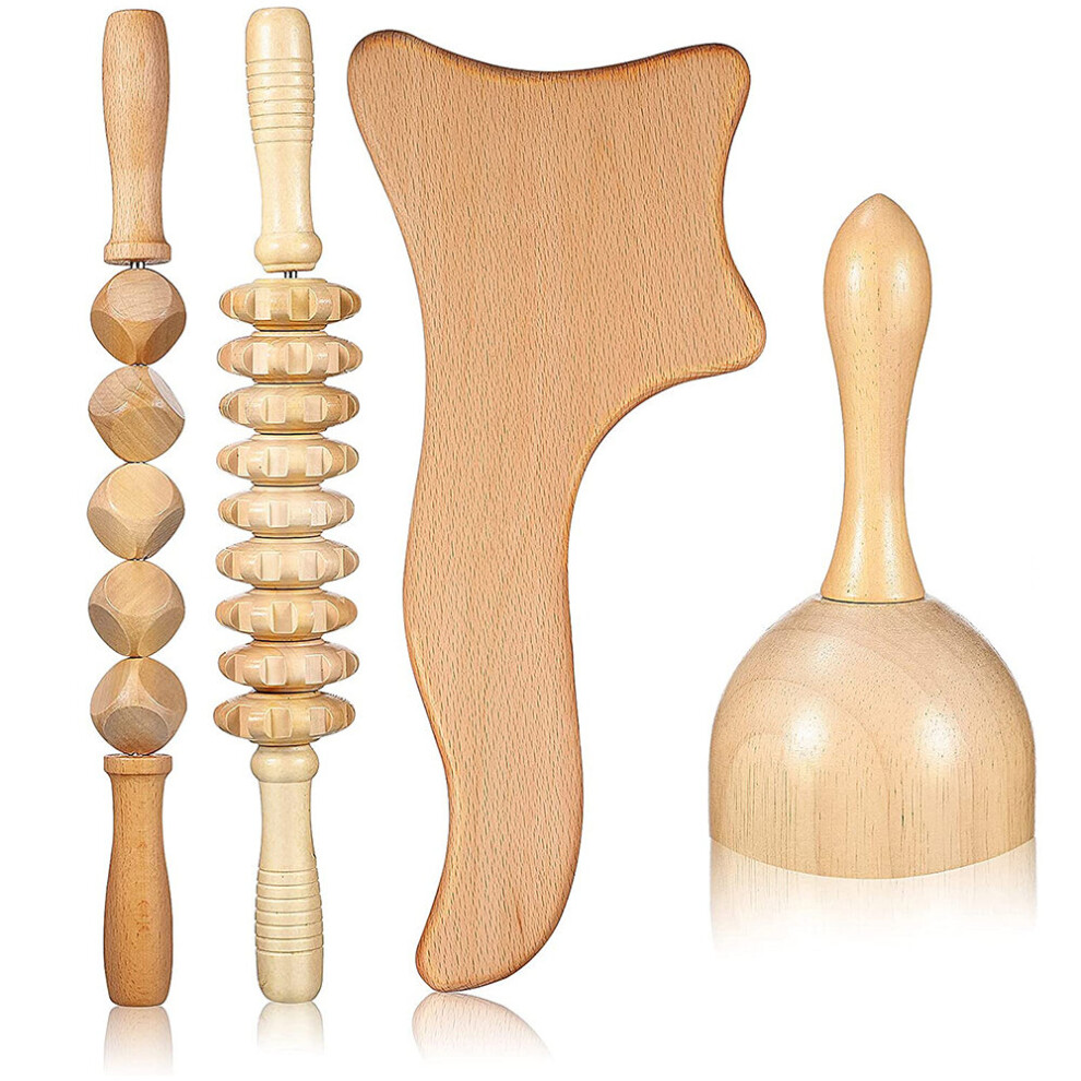 Dechoicelife (A-4Pcs) Wood Therapy Massage Tools Body Shaping Maderoterapia Kit For Body Sculpting, Lymphatic Drainage, Cellulite Reduction,Relaxation