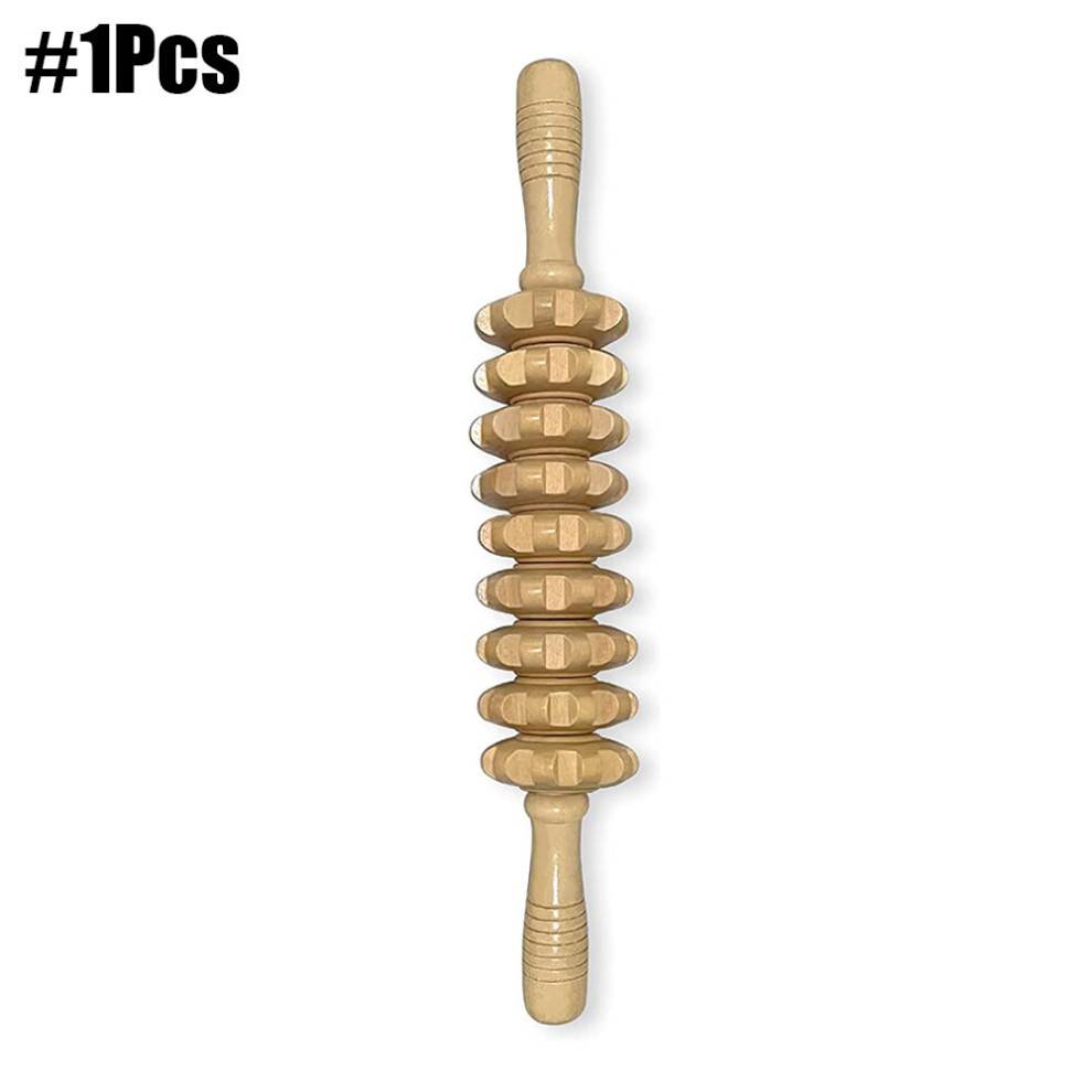 Dechoicelife (A-Auburn) Curved Wooden Therapy Massage Roller Stick Lymphatic Drainage, Handheld Cellulite Trigger Point Muscle Release Rolling Massager