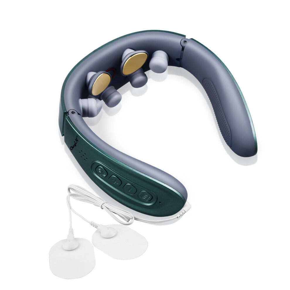 Dechoicelife Ckeyin 9D Electric Tens Pulse Neck Massager Heat Rechargeable Cervical Vertebra Relax Pain Relief Kneading Massage Electrode Pad