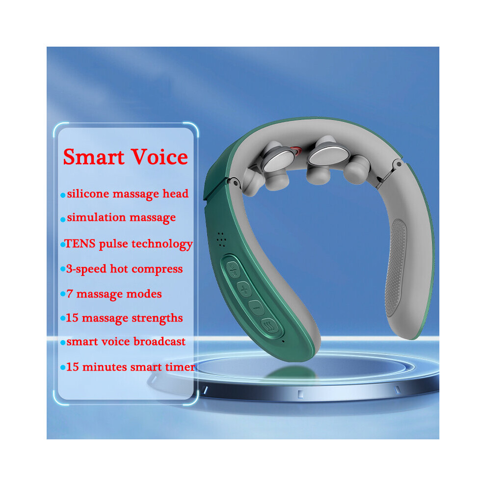 Dechoicelife Green (A-Voice Type ) Smart Voice Neck Massager Electric Tens Vibration Pulse Neck Massager Heating Cervical Massage Neck Cervical Back Pain Relief