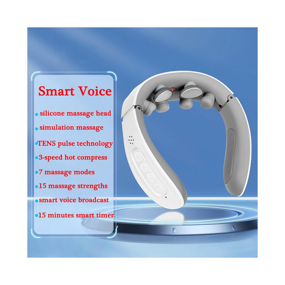 Dechoicelife White (A-Voice Type ) Smart Voice Neck Massager Electric Tens Vibration Pulse Neck Massager Heating Cervical Massage Neck Cervical Back Pain Relief