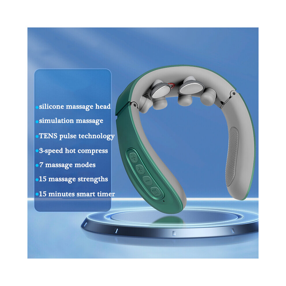 Dechoicelife Green (A-) Smart Voice Neck Massager Electric Tens Vibration Pulse Neck Massager Heating Cervical Massage Neck Cervical Back Pain Relief