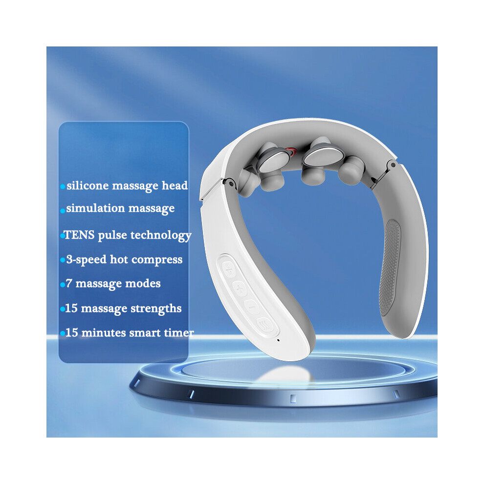 Dechoicelife White (A-) Smart Voice Neck Massager Electric Tens Vibration Pulse Neck Massager Heating Cervical Massage Neck Cervical Back Pain Relief