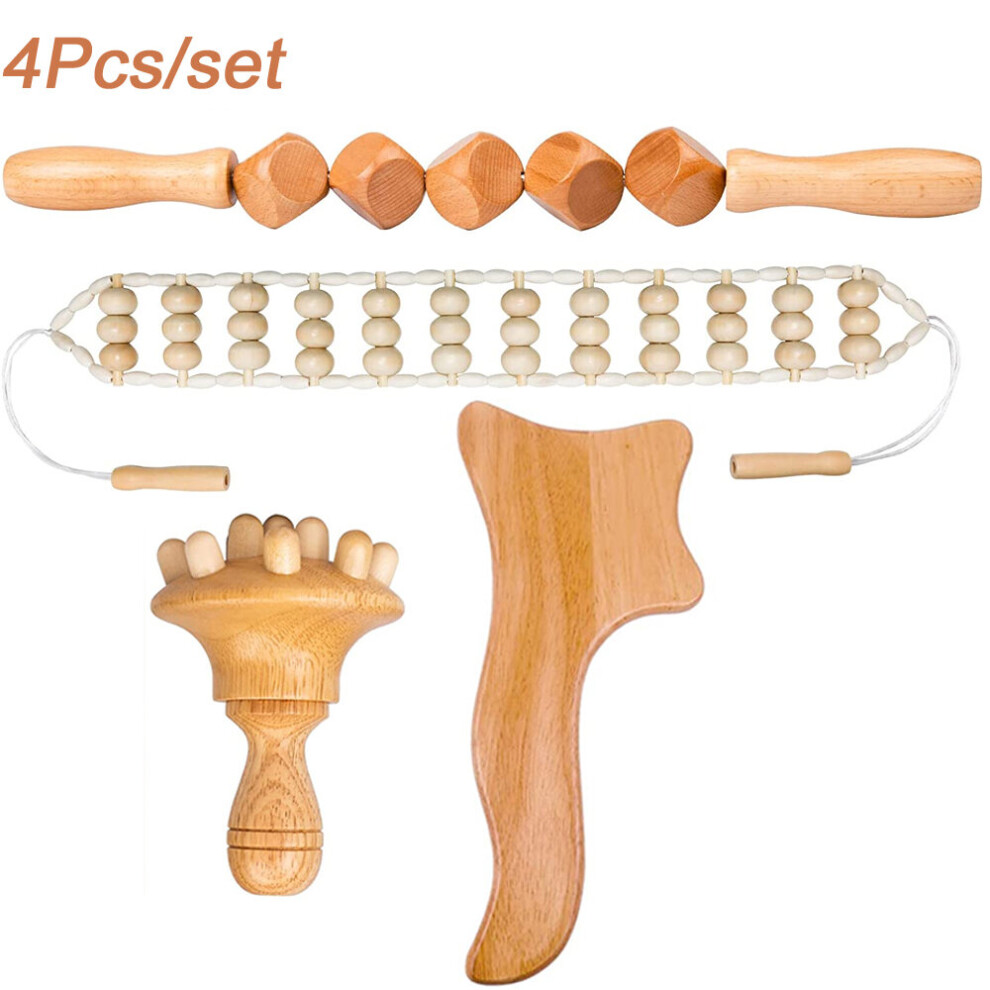 Dechoicelife (A-4Pcs) Wood Therapy Massage Tools,Maderoterapia Kit Lymphatic Drainage Massager,Body Sculpting Tools For Anti-Cellulite