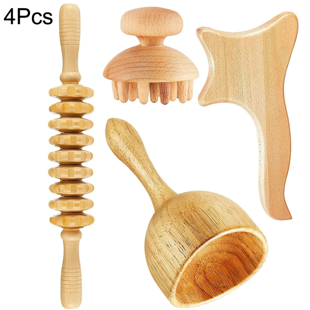 Dechoicelife (A-Orange) Wooden Body Maderotherapy Back Massage Roller Wheel Anticellulite Gua Sha Massage Tools Maderotherapy Kit For Reductive Massage